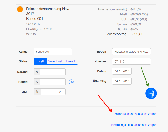Reisekostenabrechnung - Rechnungserstellung