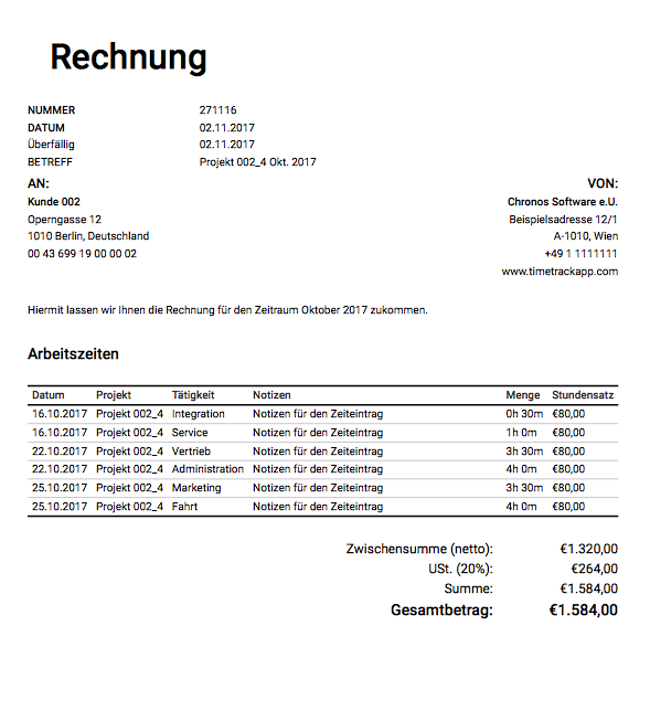 Abrechnung - Rechnung als PDF