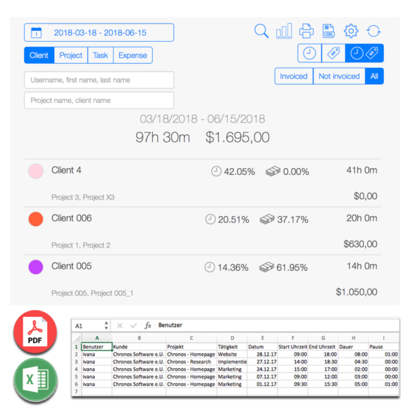 Time Tracking Export Data Export: Easy and safe - TimeTrack