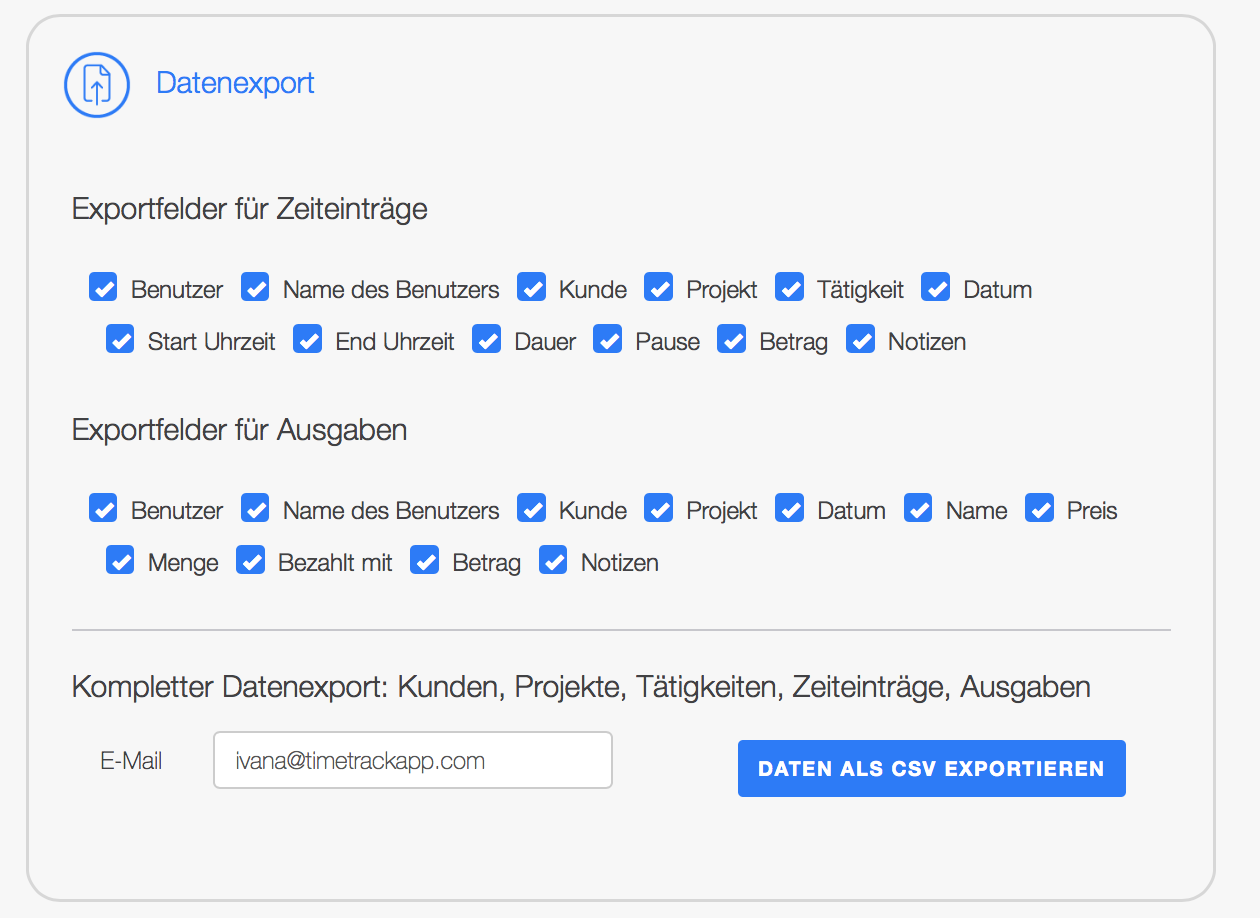 Datenexport Übersicht