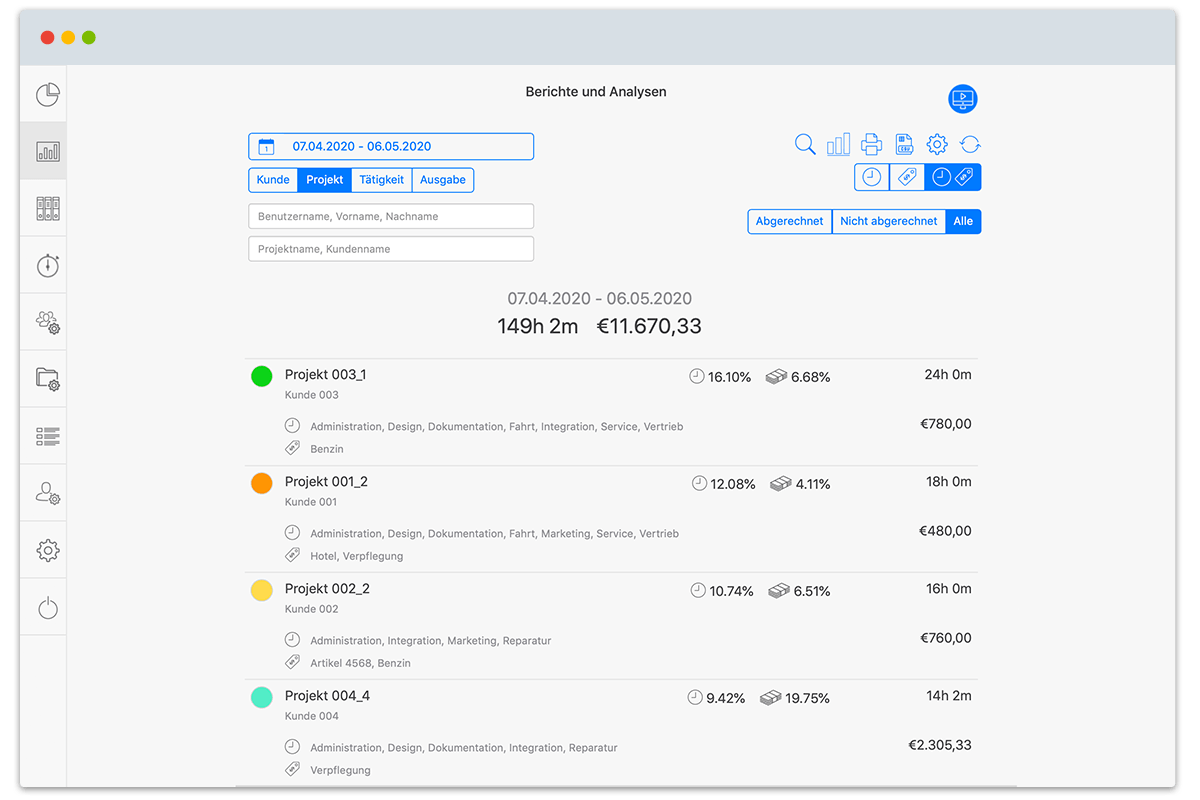 Projektzeiterfassung Berichte