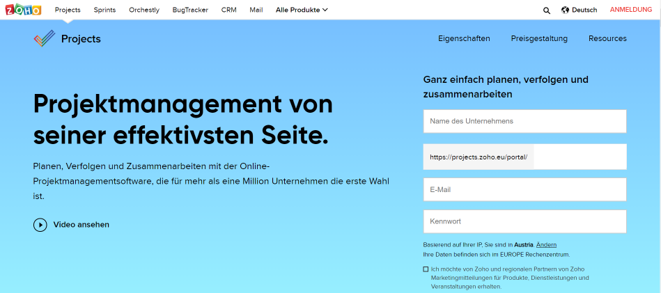 zoho-webseite