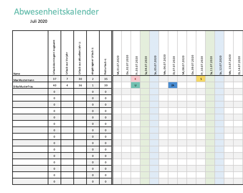 Abwesenheitskalender-Vorlage
