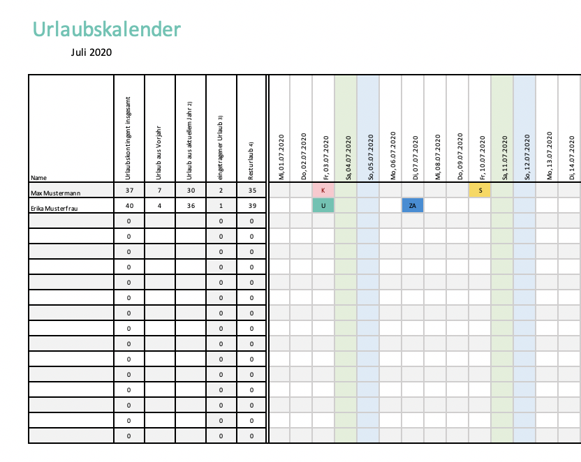 Urlaubskalender-Vorlage