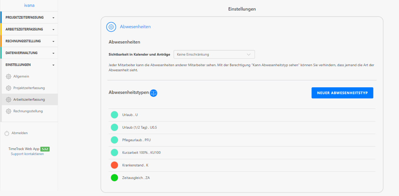 TimeTrack-Abwesenheitstypen