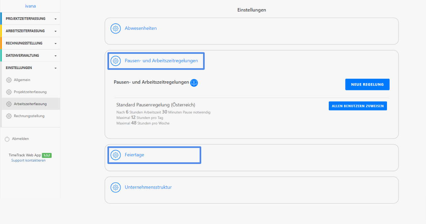 TimeTrack-Pausenregelung-Feiertagsplan