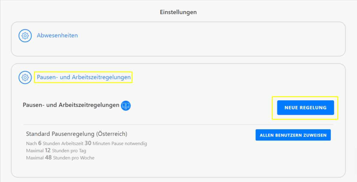 Pausenregelung und Arbeitszeitregelung Arbeitszeitregelung festlegen