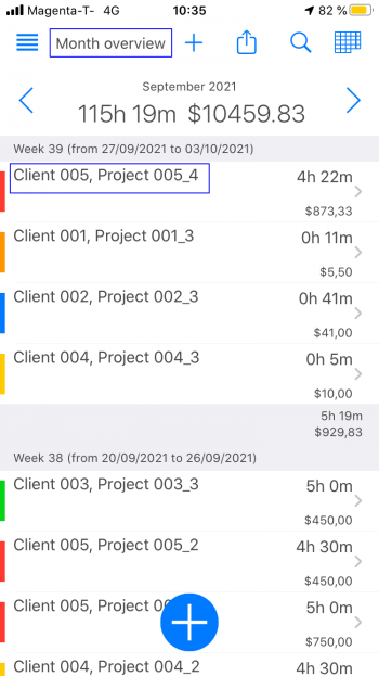 Mobile Project Hours view your project time