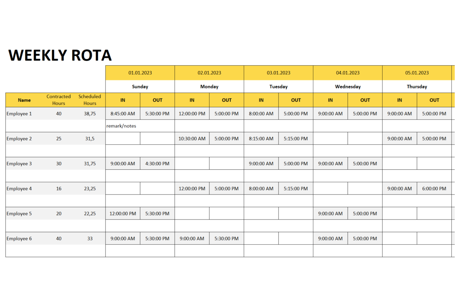 Rota Excel Templates: Free Download TimeTrack