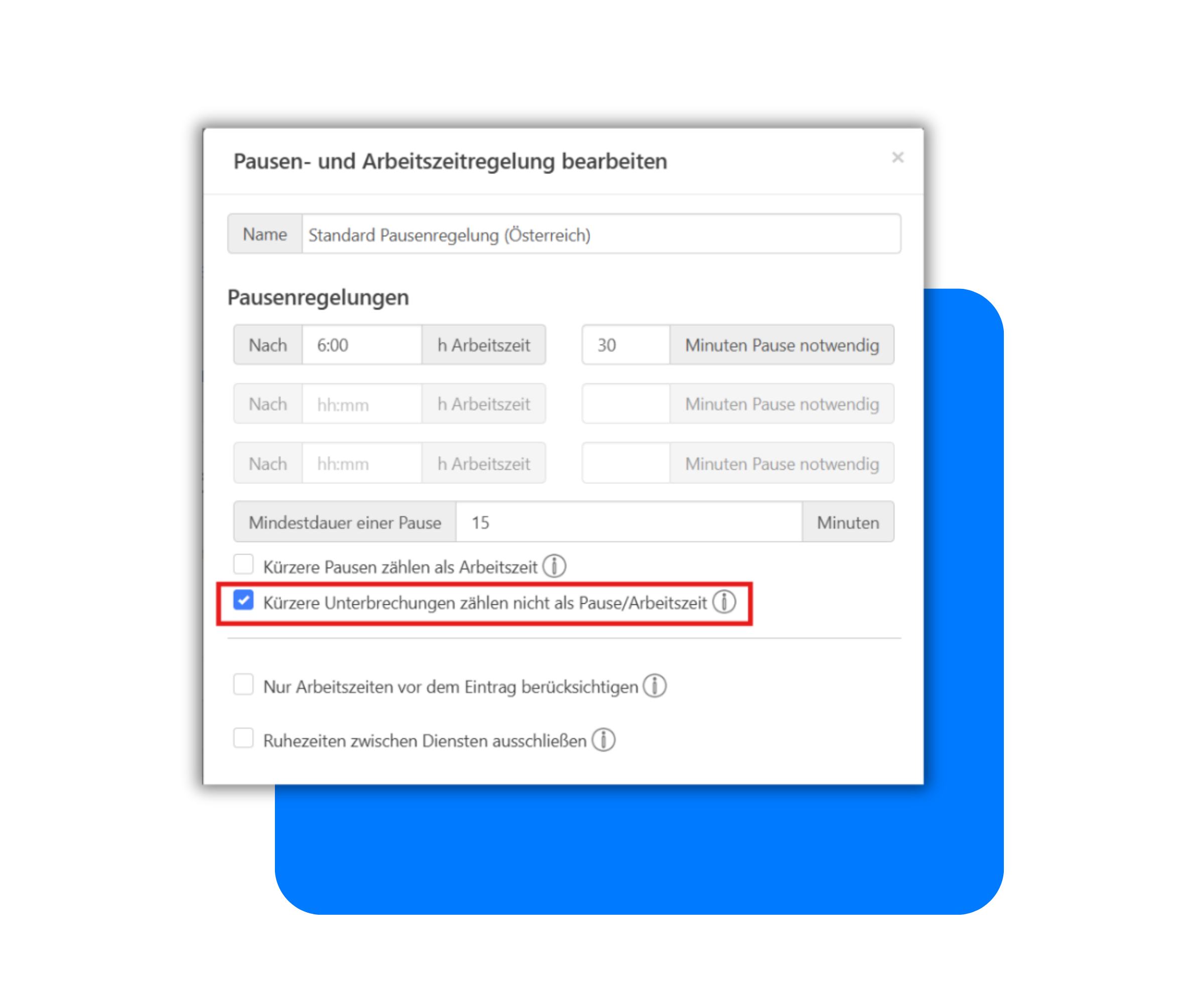 Pausenregelung -kurze Unterbrechungen