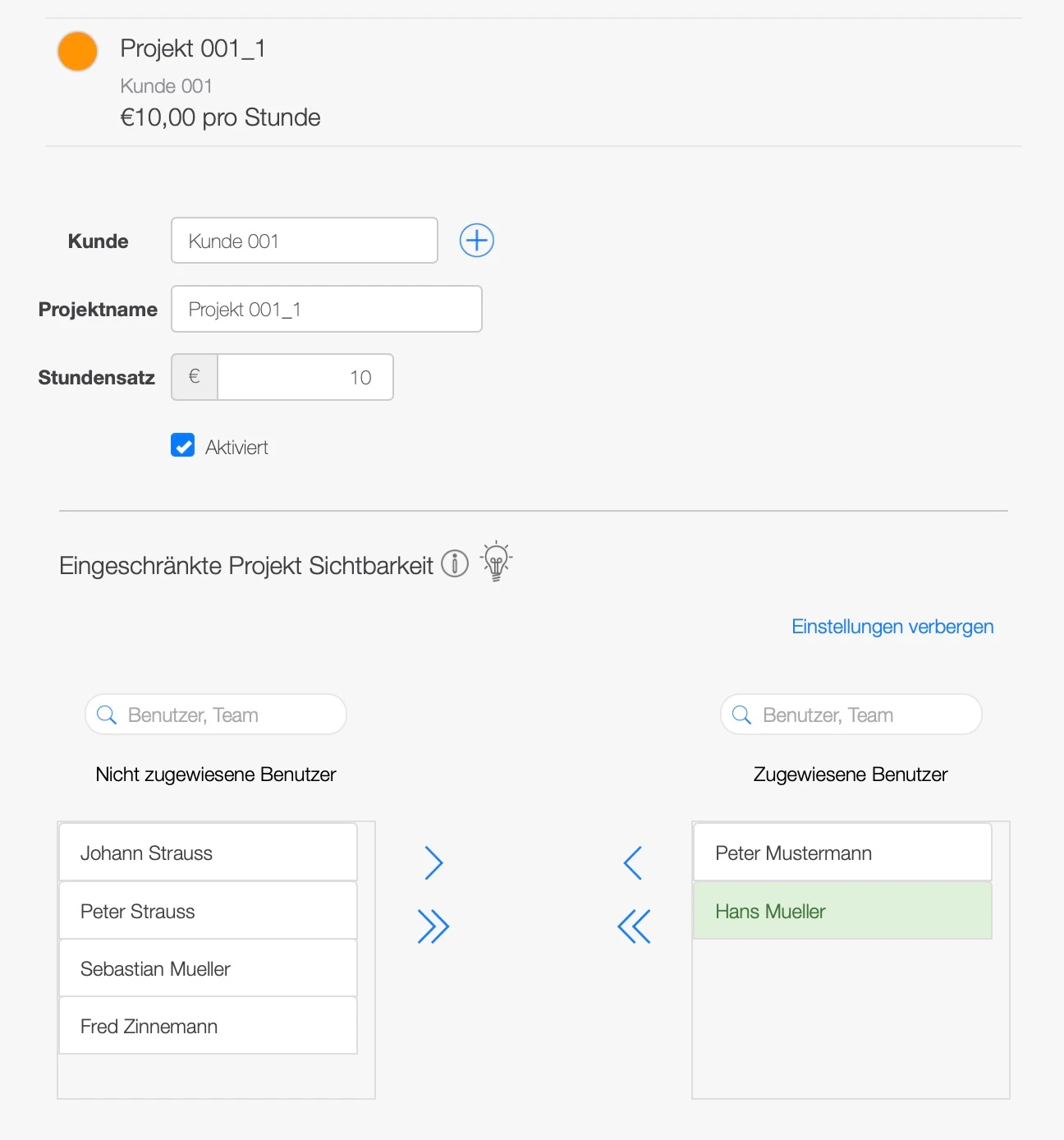 Projektmanagement Software - Benutzerberechtigungen für Projekte