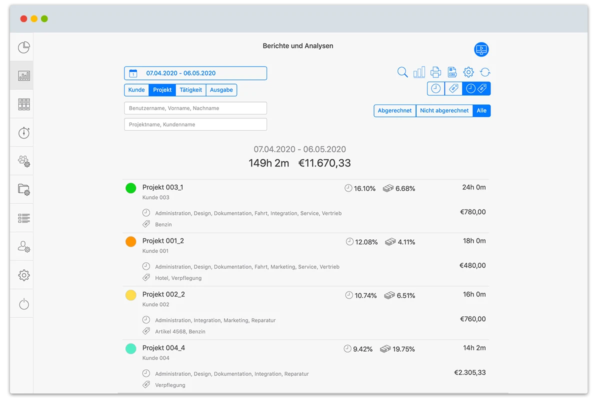 Projektzeiterfassung Berichte