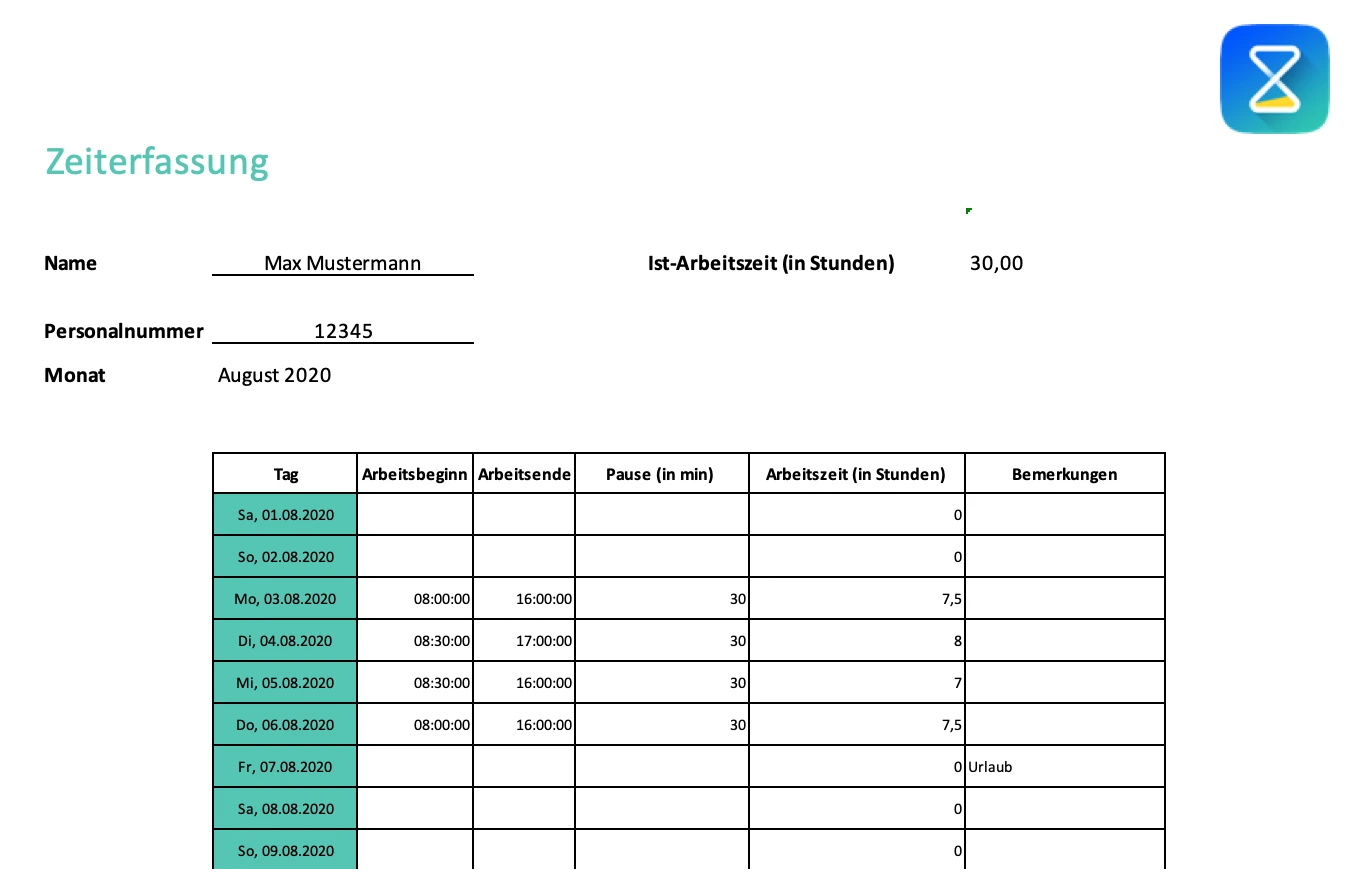 Zeiterfassung-Vorlage