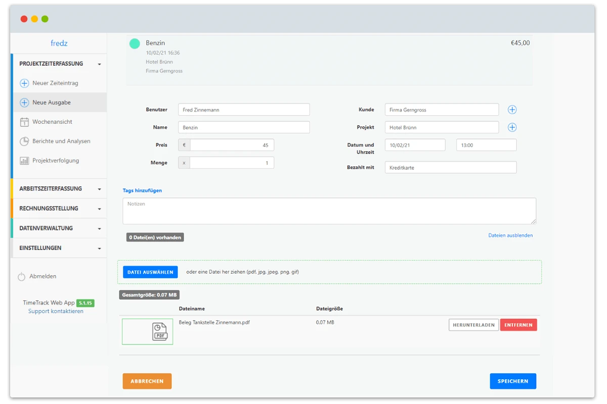 Zeiterfassung Dienstleister Ausgaben