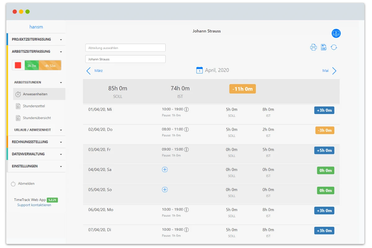 Zeiterfassung via Browser-App