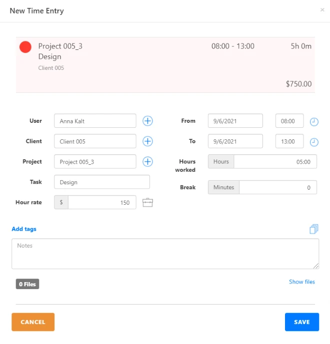 Subsequent Time Entries New Entry