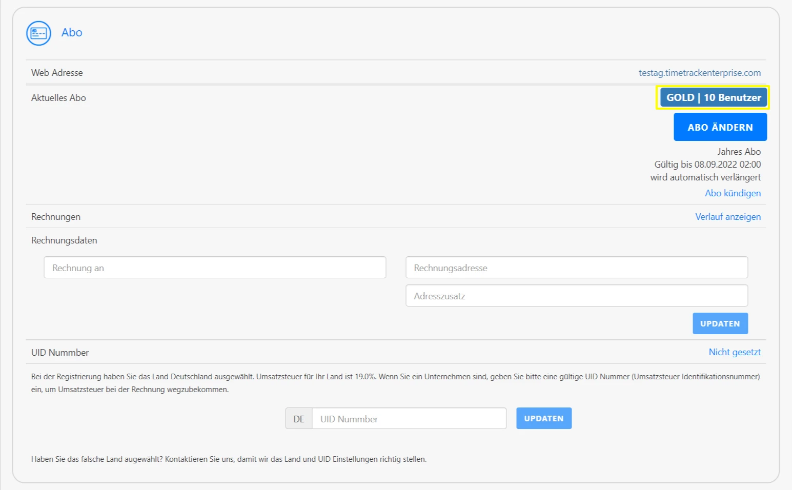 Abo Einstellungen Überblick