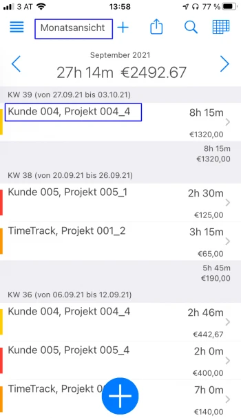 Mobile Projektzeiten Ansichten Ihrer Projektzeiten