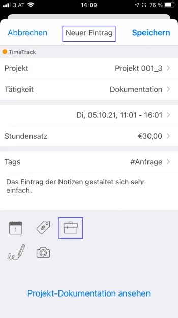 Mobile Projektzeiten Nachtragen der Projektzeiten