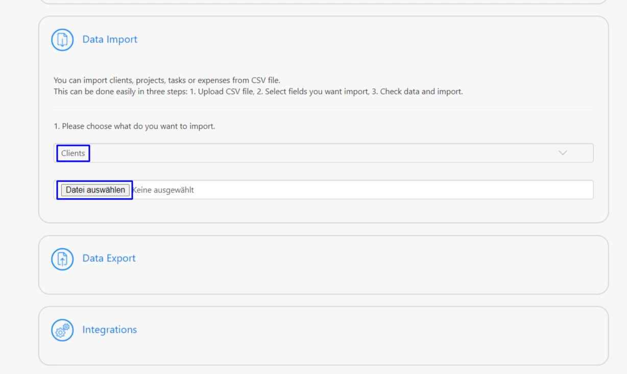 Data Import/Export - Enter Data for Import