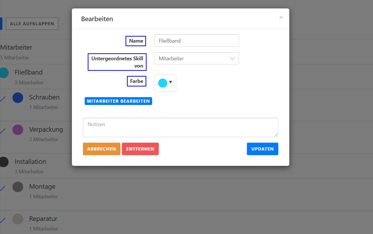 Skills der Mitarbeiter - Skills definieren