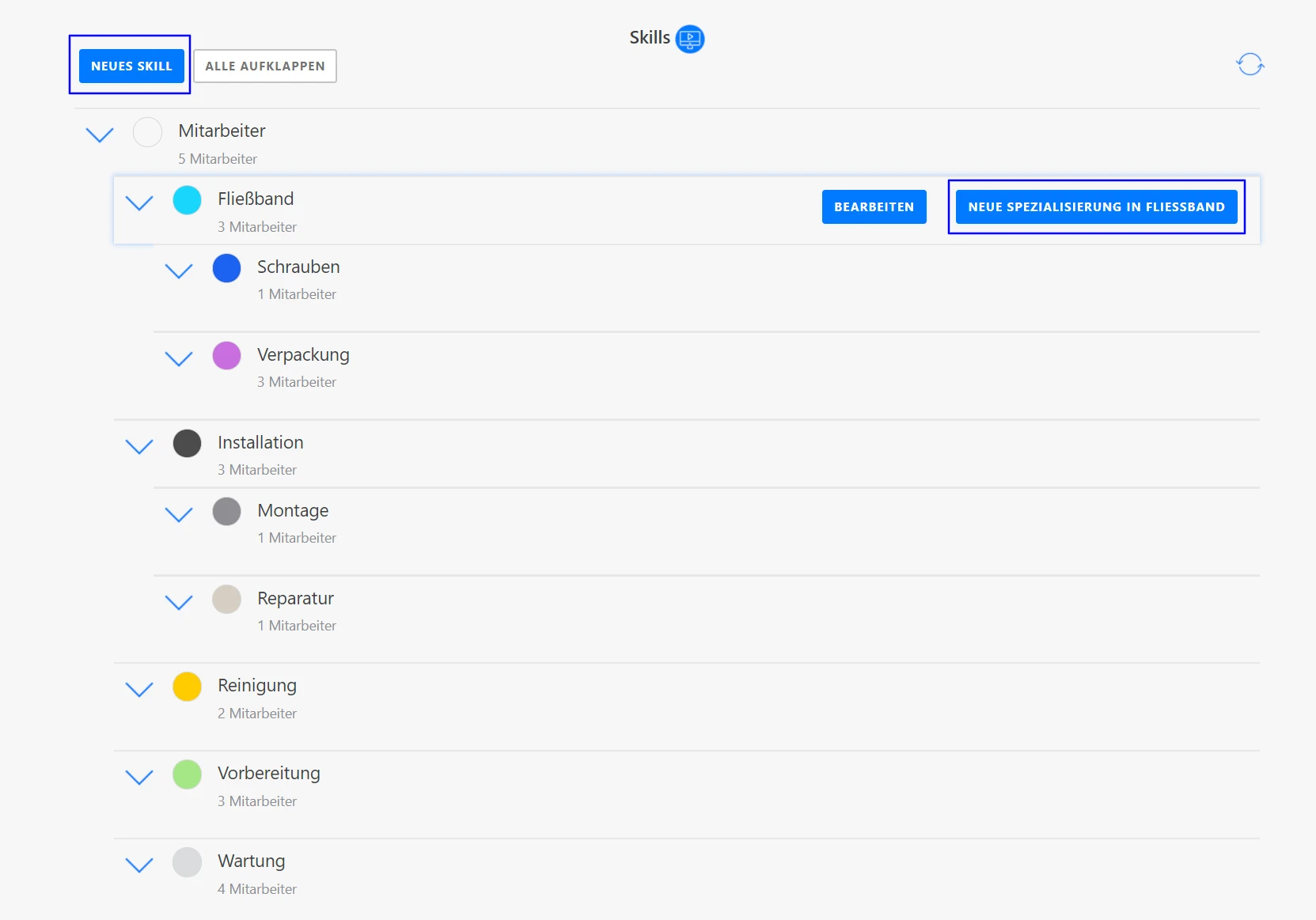 Standorte und Arbeitsbereiche - Untergeordnete Skills