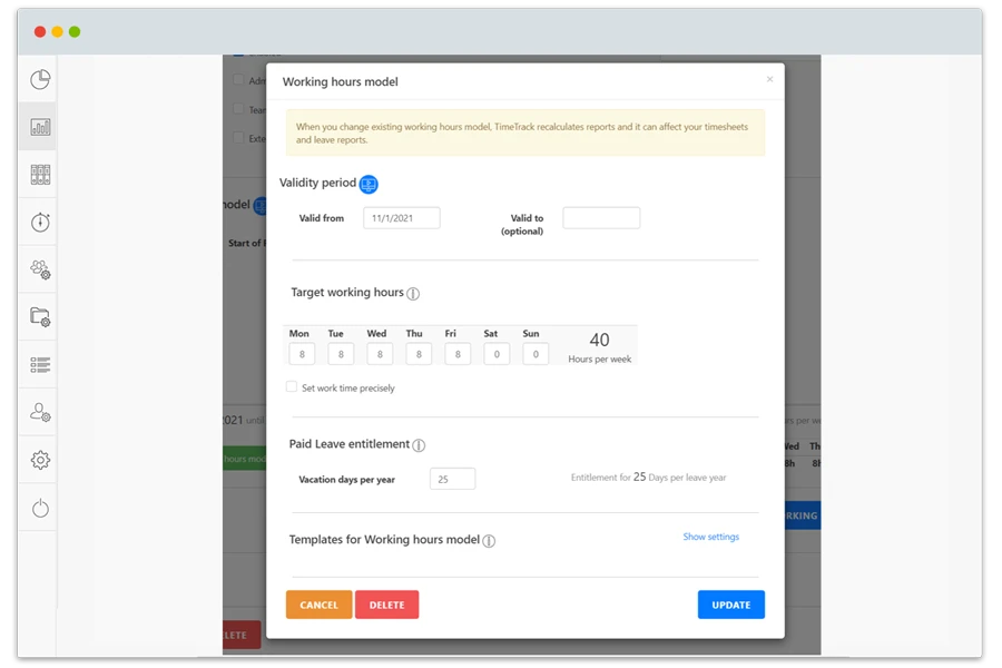 Time Tracking System - Create Working Time Models for Employees