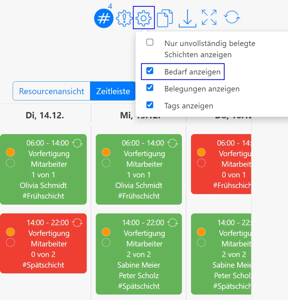 Einstellungen für den Schichtplan - Schichtanzeige anpassen