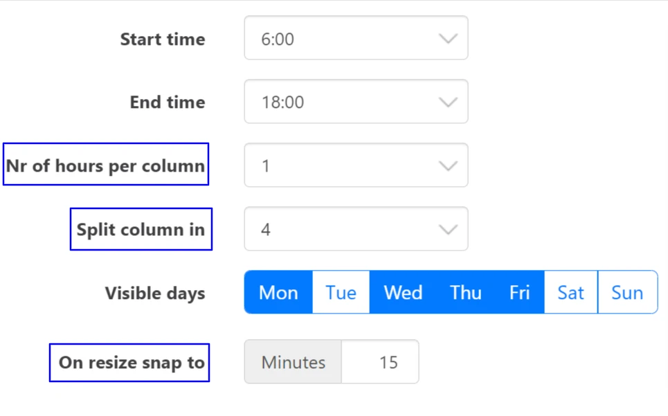 Appointment Planning - Set Hours and Columns