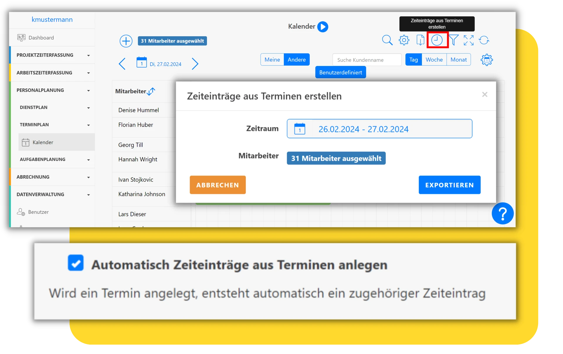 Zeiteinträge aus Terminen erstellen