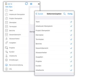 mobile app seitenmenüoptionen