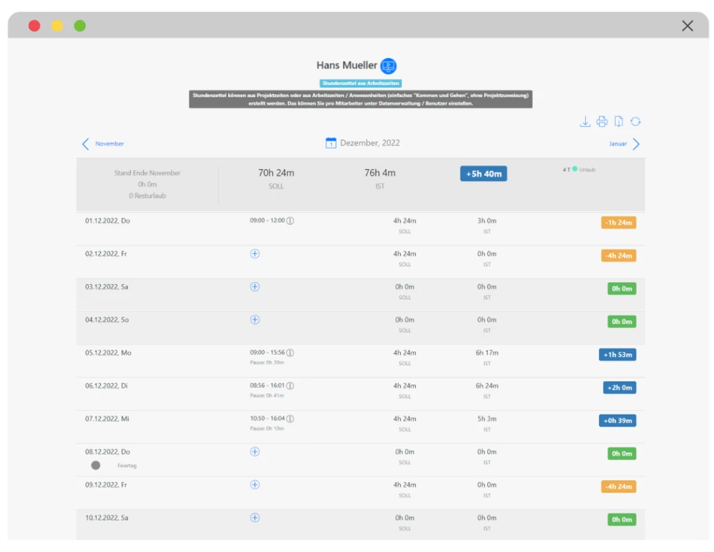 Software Stundenzettel