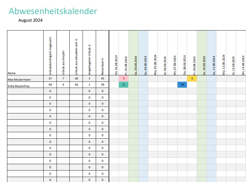 Abwesenheitskalender-Vorlage