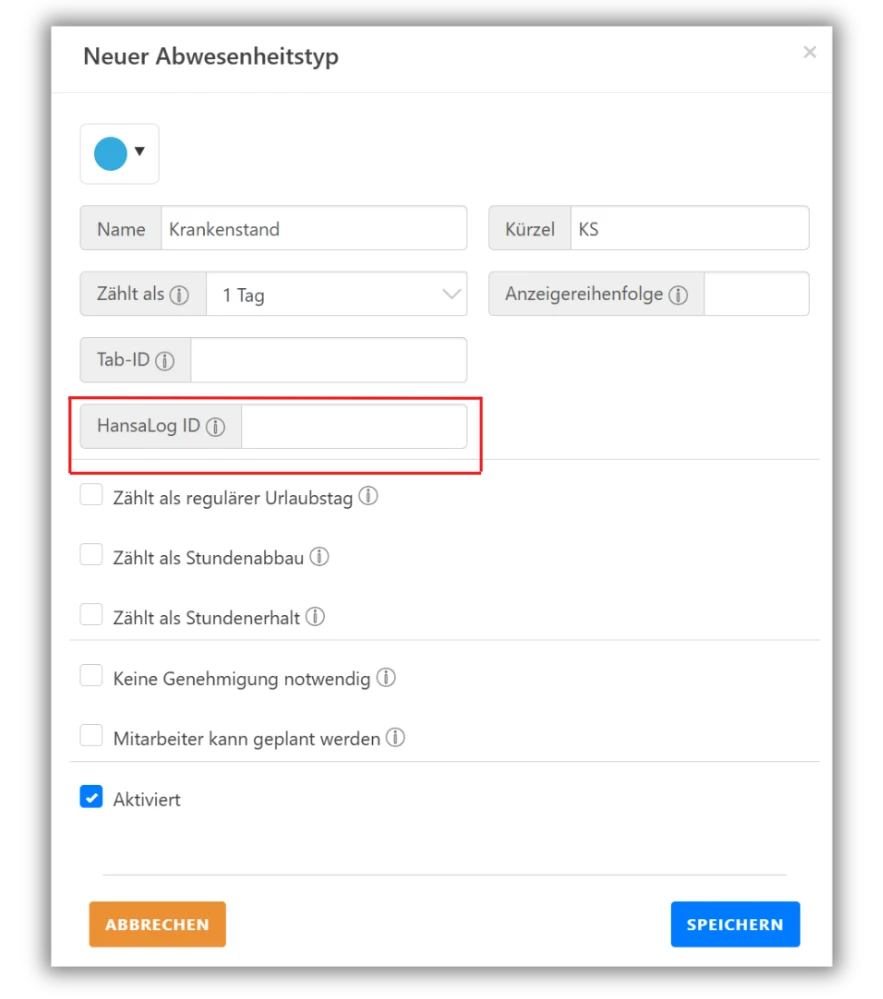 Abwesenheitstyp-Hansalog