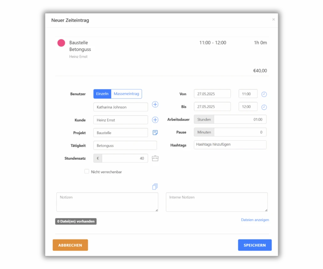 Zeiteintrag_TimeTrack_Easybill