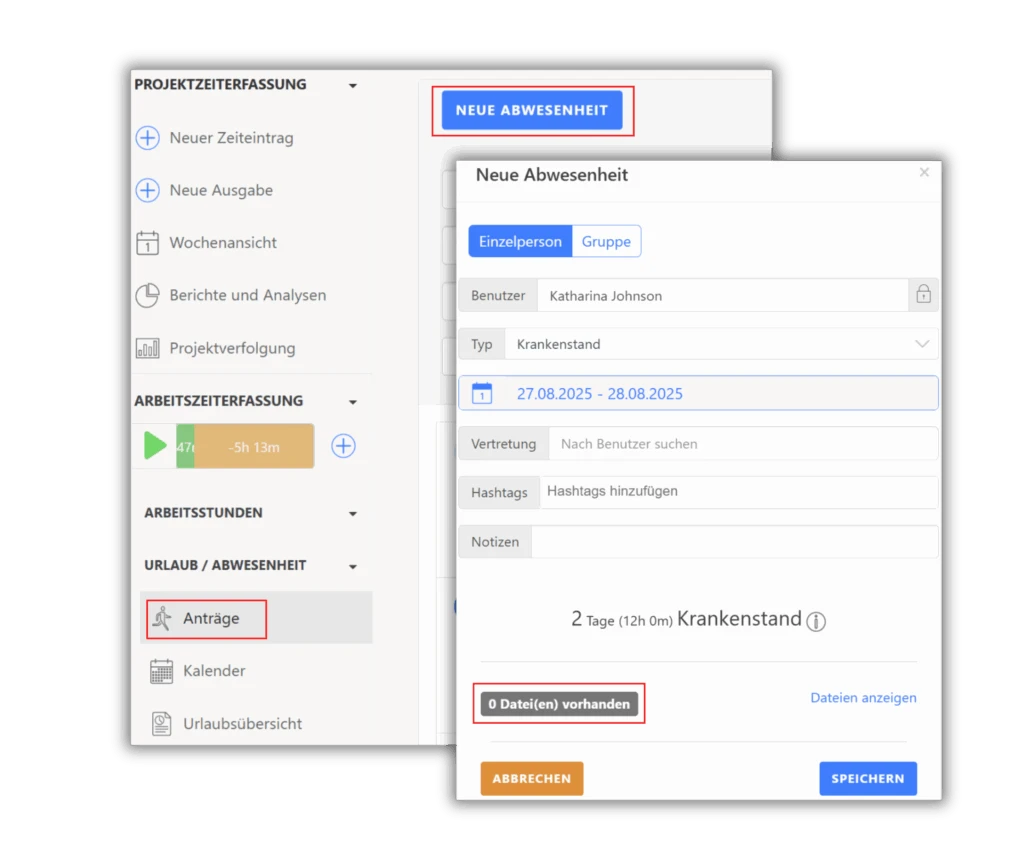 Abwesenheitsbestätigung