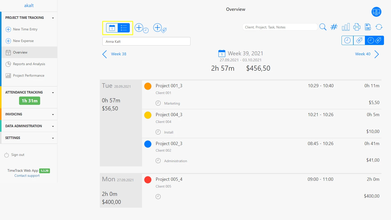 Overview Calendar and list overview