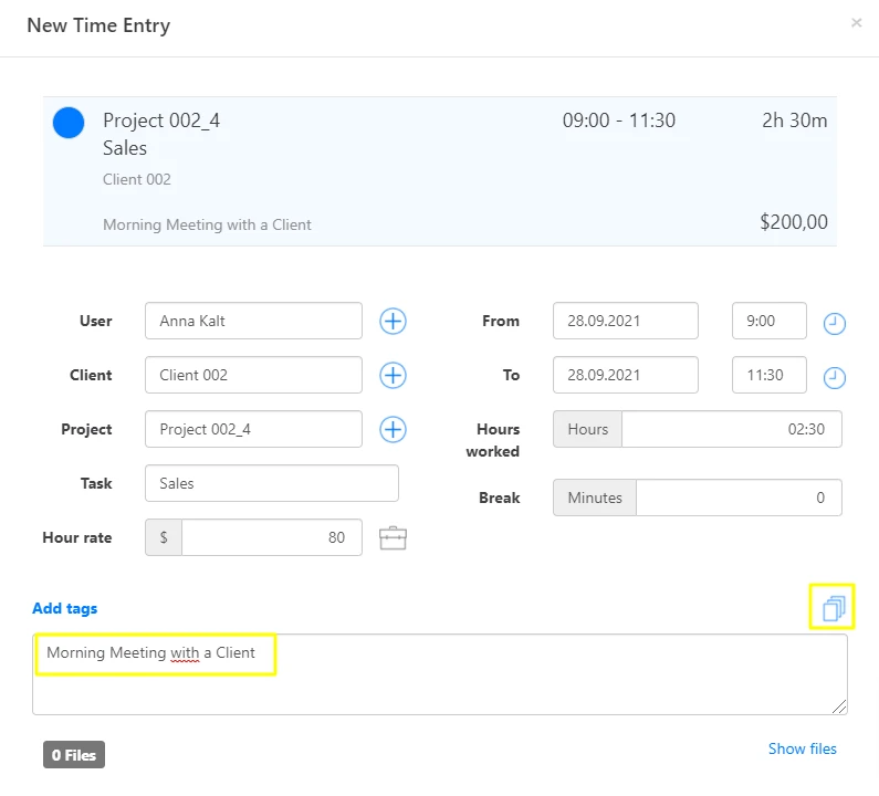 Project Timer Notes and Text blocks