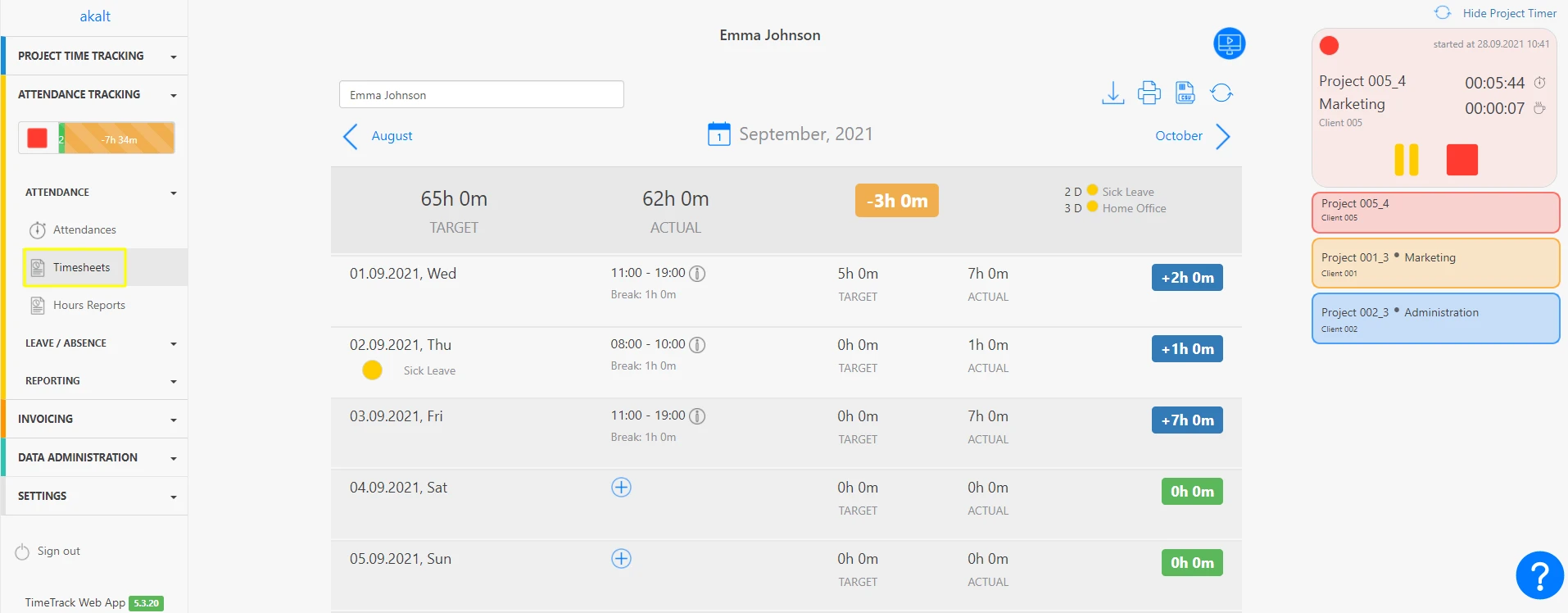 Project Timer Timesheet from Project Time