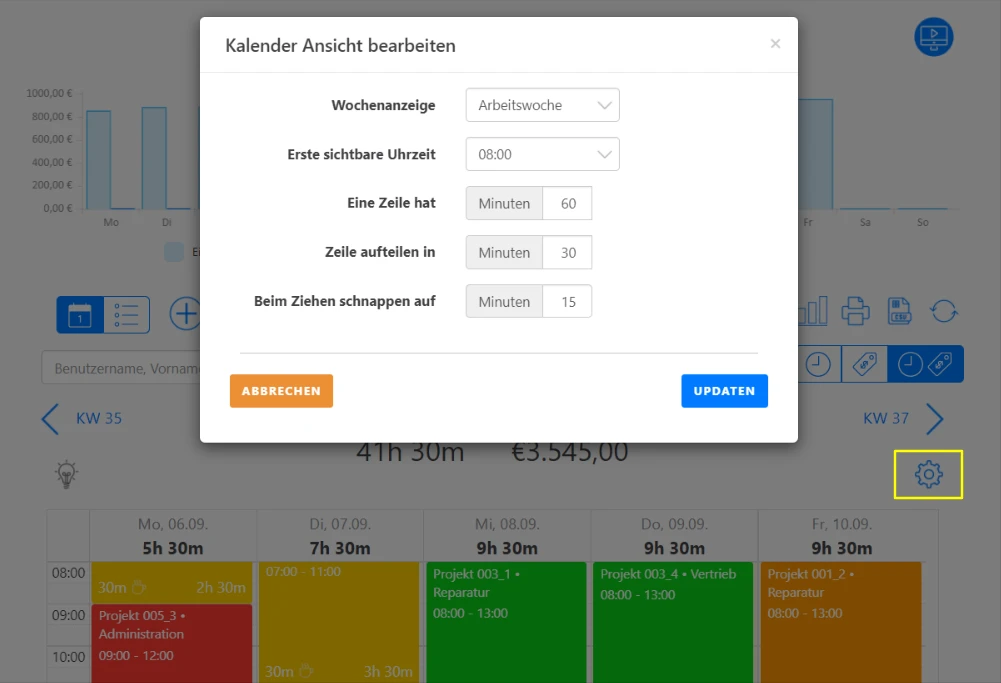 Wochenansicht Kalenderansicht Anpassung