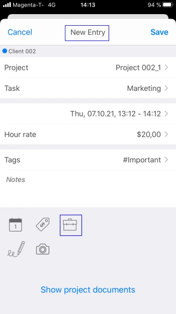 Mobile Project Hours Entering the Project-time