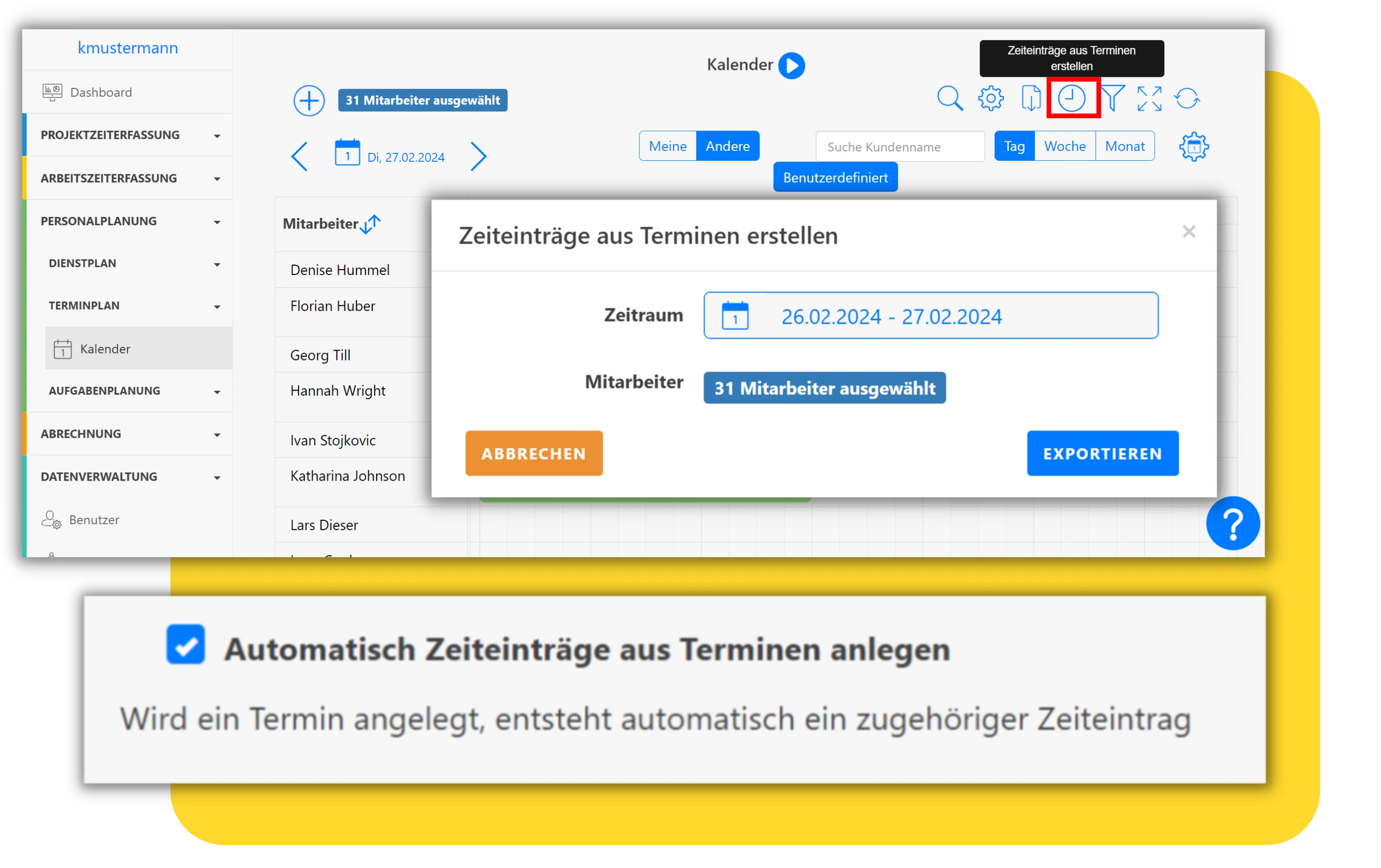 Zeiteinträge aus Terminen erstellen