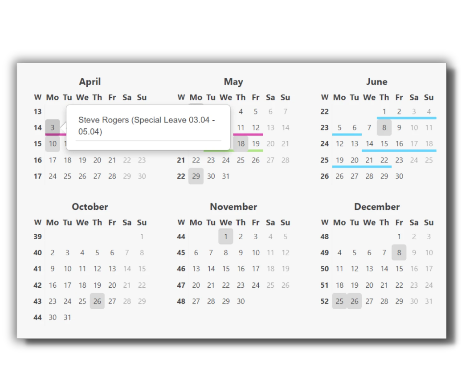 sick leave calender